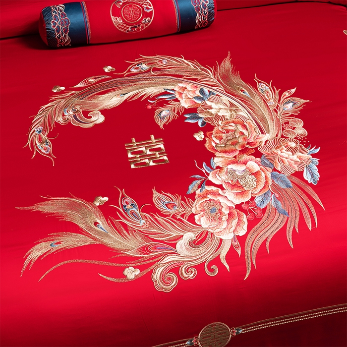 91家纺网 家纺一手货源 找家纺 博之洋婚庆 2026新款全棉纯棉长绒棉刺绣婚庆四件套多件套 爱相随