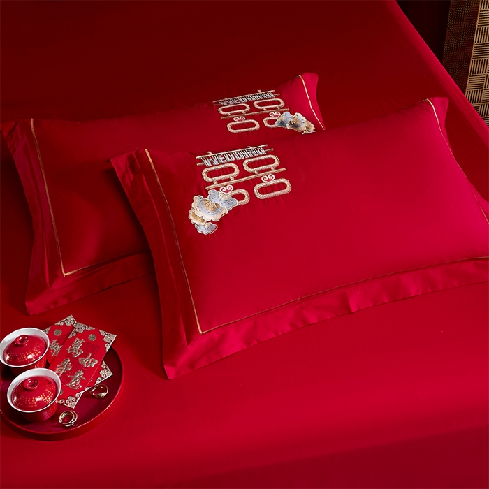 91家纺网 家纺一手货源 找家纺 博之洋婚庆 2026新款全棉纯棉长绒棉刺绣婚庆四件套多件套 百子报喜