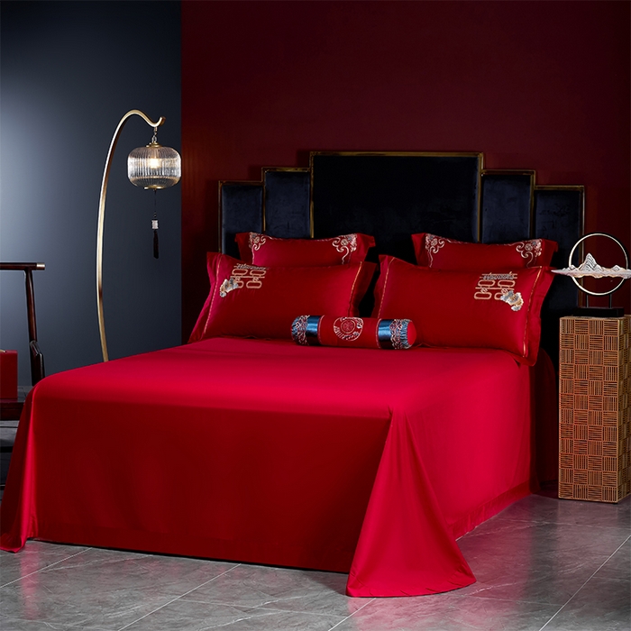 91家纺网 家纺一手货源 找家纺 博之洋婚庆 2026新款全棉纯棉长绒棉刺绣婚庆四件套多件套 百子报喜