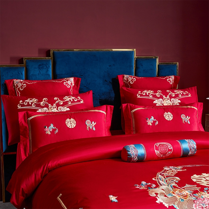 91家纺网 家纺一手货源 找家纺 博之洋婚庆 2026新款全棉纯棉长绒棉刺绣婚庆四件套多件套 百子佳缘