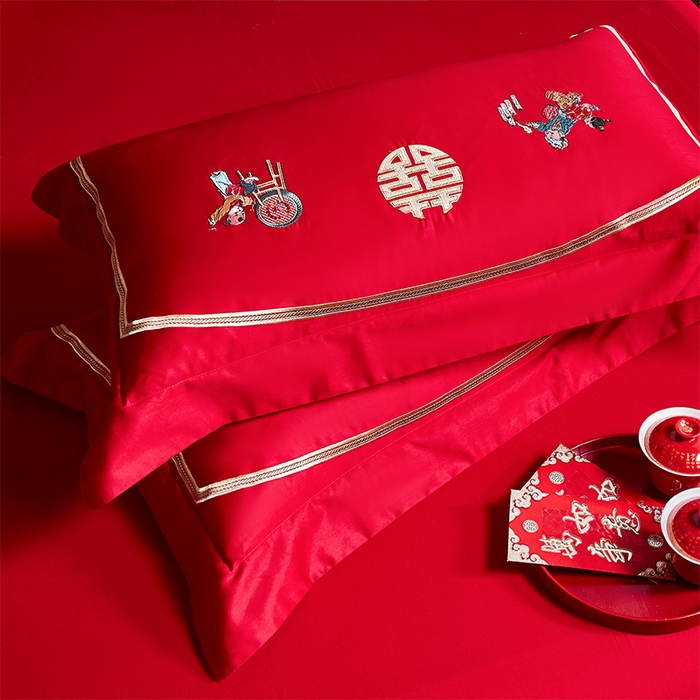 91家纺网 家纺一手货源 找家纺 博之洋婚庆 2026新款全棉纯棉长绒棉刺绣婚庆四件套多件套 百子佳缘