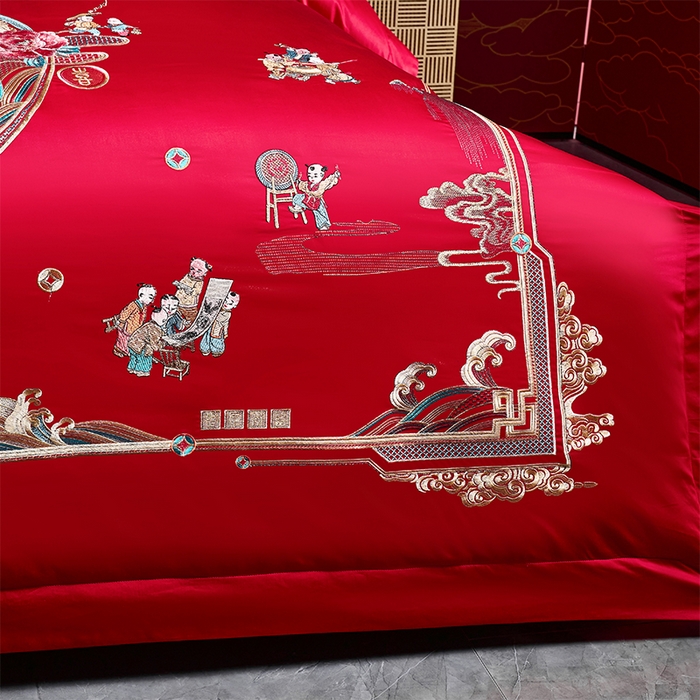 91家纺网 家纺一手货源 找家纺 博之洋婚庆 2026新款全棉纯棉长绒棉刺绣婚庆四件套多件套 百子佳缘