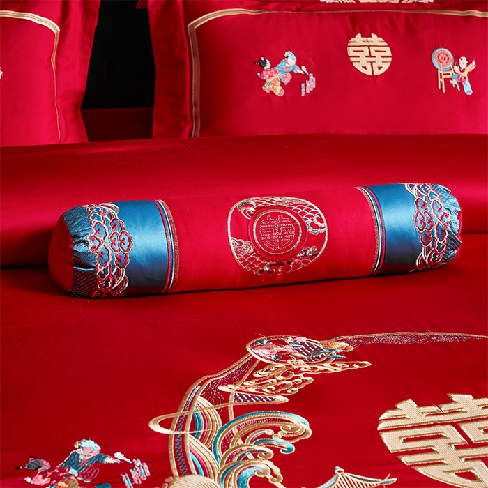 91家纺网 家纺一手货源 找家纺 博之洋婚庆 2026新款全棉纯棉长绒棉刺绣婚庆四件套多件套 百子佳缘