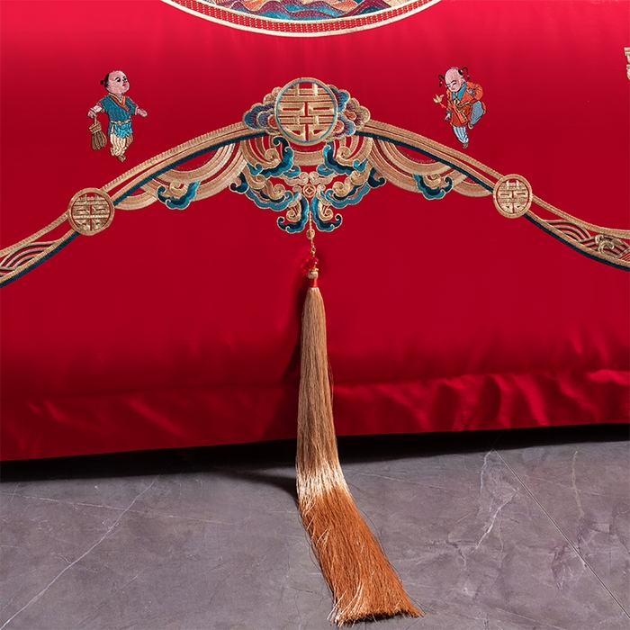 91家纺网 家纺一手货源 找家纺 博之洋婚庆 2026新款全棉纯棉长绒棉刺绣婚庆四件套多件套 百子迎福