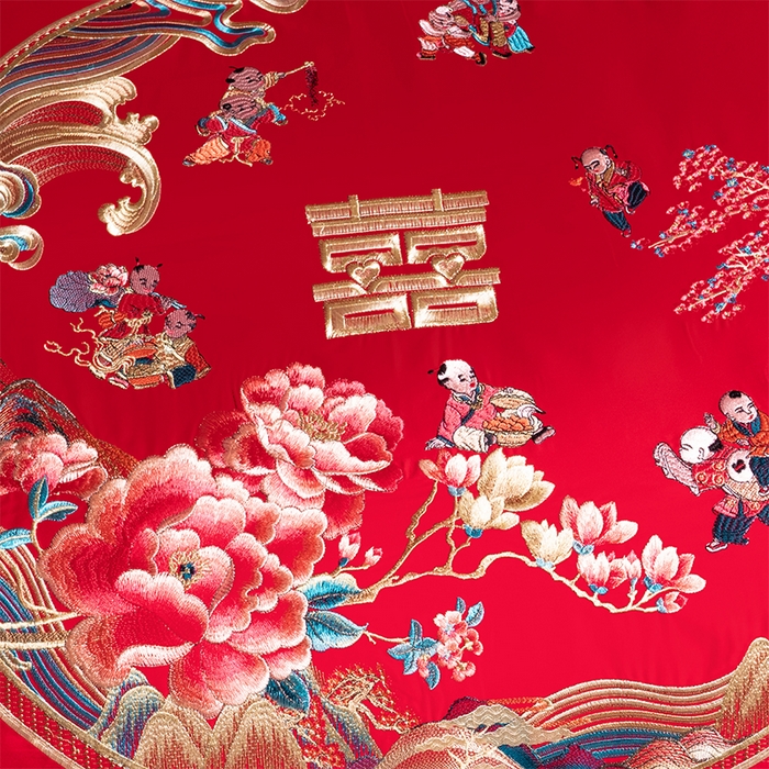 91家纺网 家纺一手货源 找家纺 博之洋婚庆 2026新款全棉纯棉长绒棉刺绣婚庆四件套多件套 百子迎福