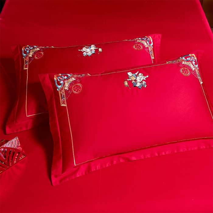 91家纺网 家纺一手货源 找家纺 博之洋婚庆 2026新款全棉纯棉长绒棉刺绣婚庆四件套多件套 百子迎亲