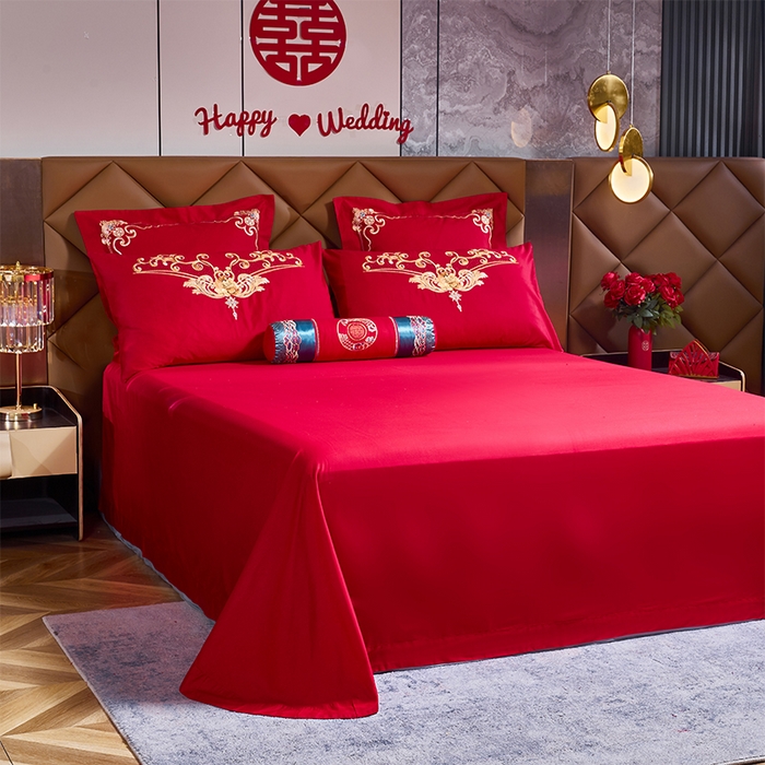 91家纺网 家纺一手货源 找家纺 博之洋婚庆 2026新款全棉纯棉长绒棉刺绣婚庆四件套多件套 百子迎亲