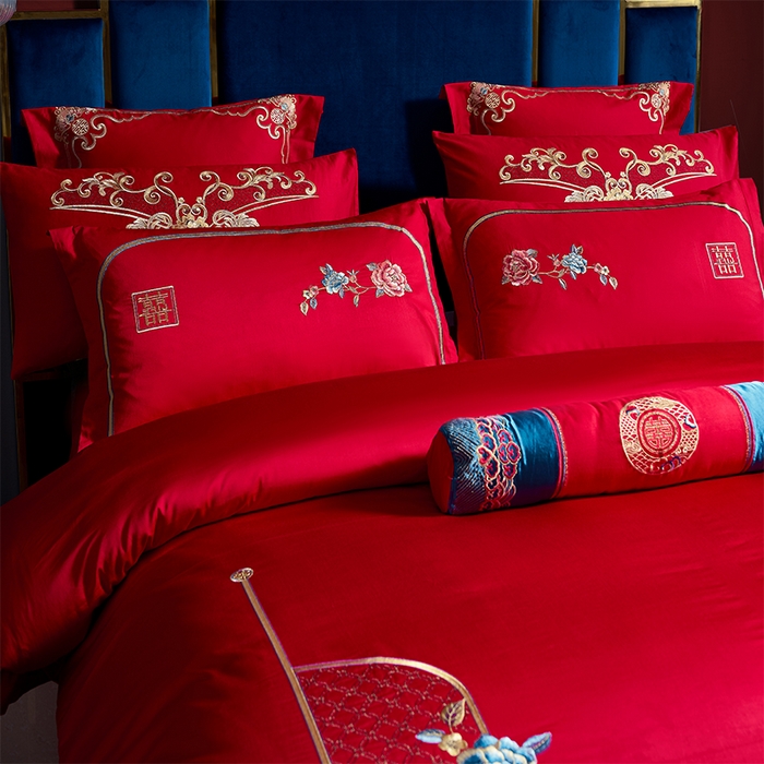 91家纺网 家纺一手货源 找家纺 博之洋婚庆 2026新款全棉纯棉长绒棉刺绣婚庆四件套多件套 宠爱