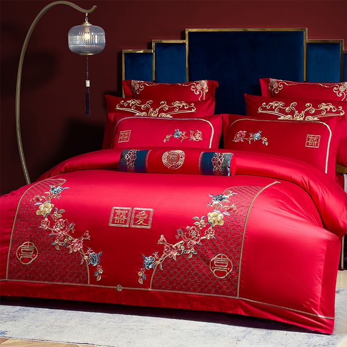 91家纺网 家纺一手货源 找家纺 博之洋婚庆 2026新款全棉纯棉长绒棉刺绣婚庆四件套多件套 宠爱