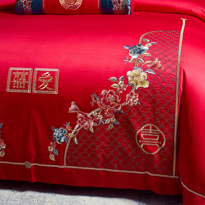 91家纺网 家纺一手货源 找家纺 博之洋婚庆 2026新款全棉纯棉长绒棉刺绣婚庆四件套多件套 宠爱