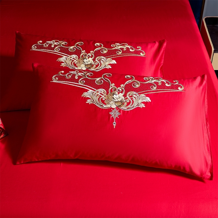 91家纺网 家纺一手货源 找家纺 博之洋婚庆 2026新款全棉纯棉长绒棉刺绣婚庆四件套多件套 福瑞呈祥