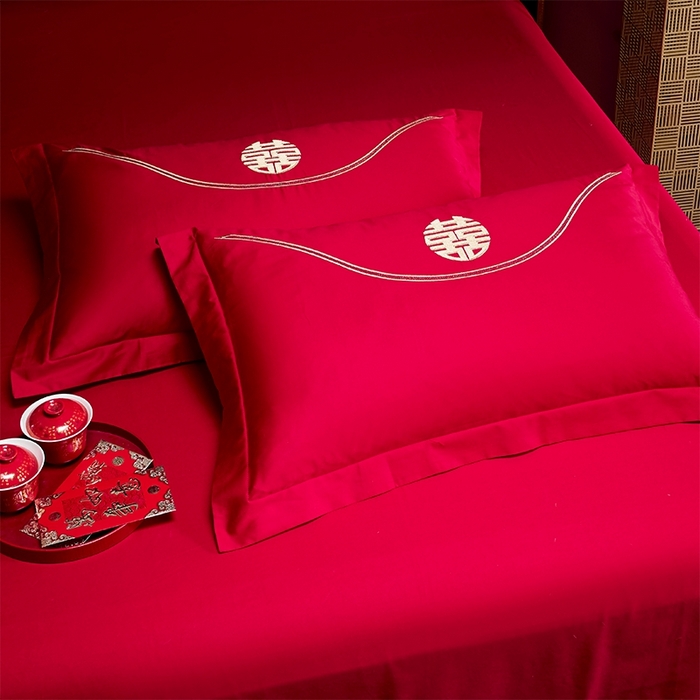 91家纺网 家纺一手货源 找家纺 博之洋婚庆 2026新款全棉纯棉长绒棉刺绣婚庆四件套多件套 福瑞呈祥