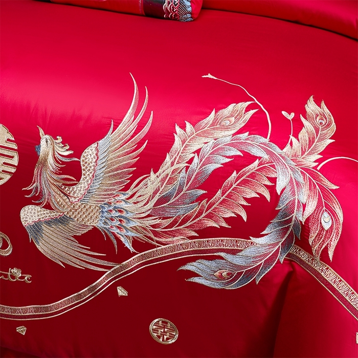 91家纺网 家纺一手货源 找家纺 博之洋婚庆 2026新款全棉纯棉长绒棉刺绣婚庆四件套多件套 福瑞呈祥