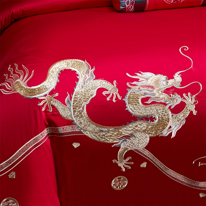 91家纺网 家纺一手货源 找家纺 博之洋婚庆 2026新款全棉纯棉长绒棉刺绣婚庆四件套多件套 福瑞呈祥