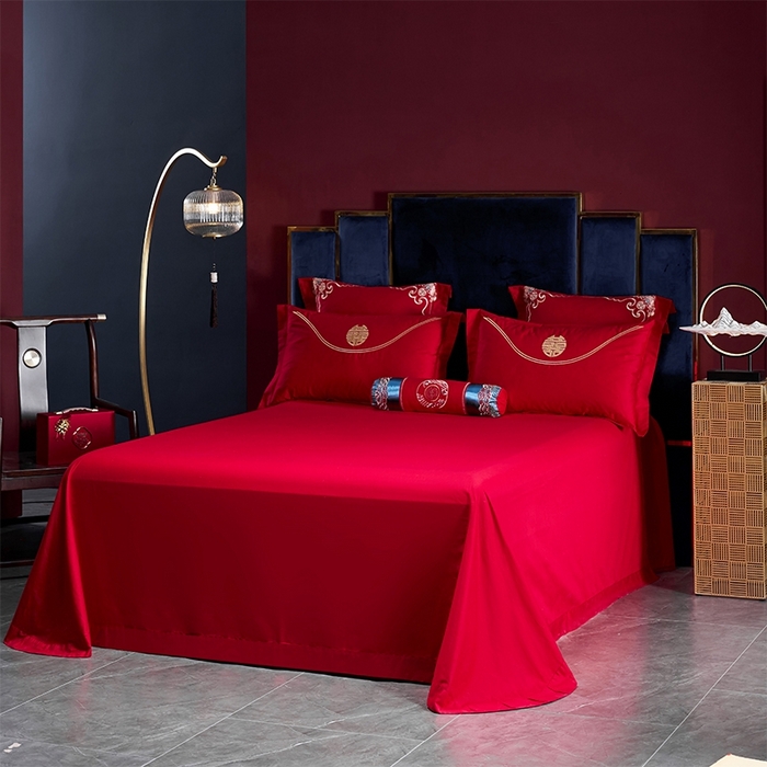 91家纺网 家纺一手货源 找家纺 博之洋婚庆 2026新款全棉纯棉长绒棉刺绣婚庆四件套多件套 福瑞呈祥