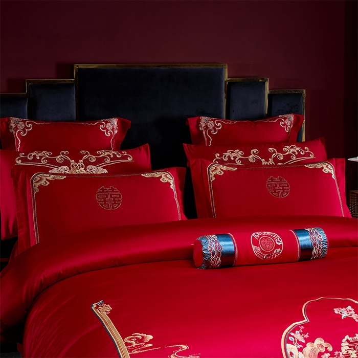 91家纺网 家纺一手货源 找家纺 博之洋婚庆 2026新款全棉纯棉长绒棉刺绣婚庆四件套多件套 富贵吉祥