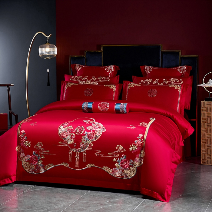 91家纺网 家纺一手货源 找家纺 博之洋婚庆 2026新款全棉纯棉长绒棉刺绣婚庆四件套多件套 富贵吉祥