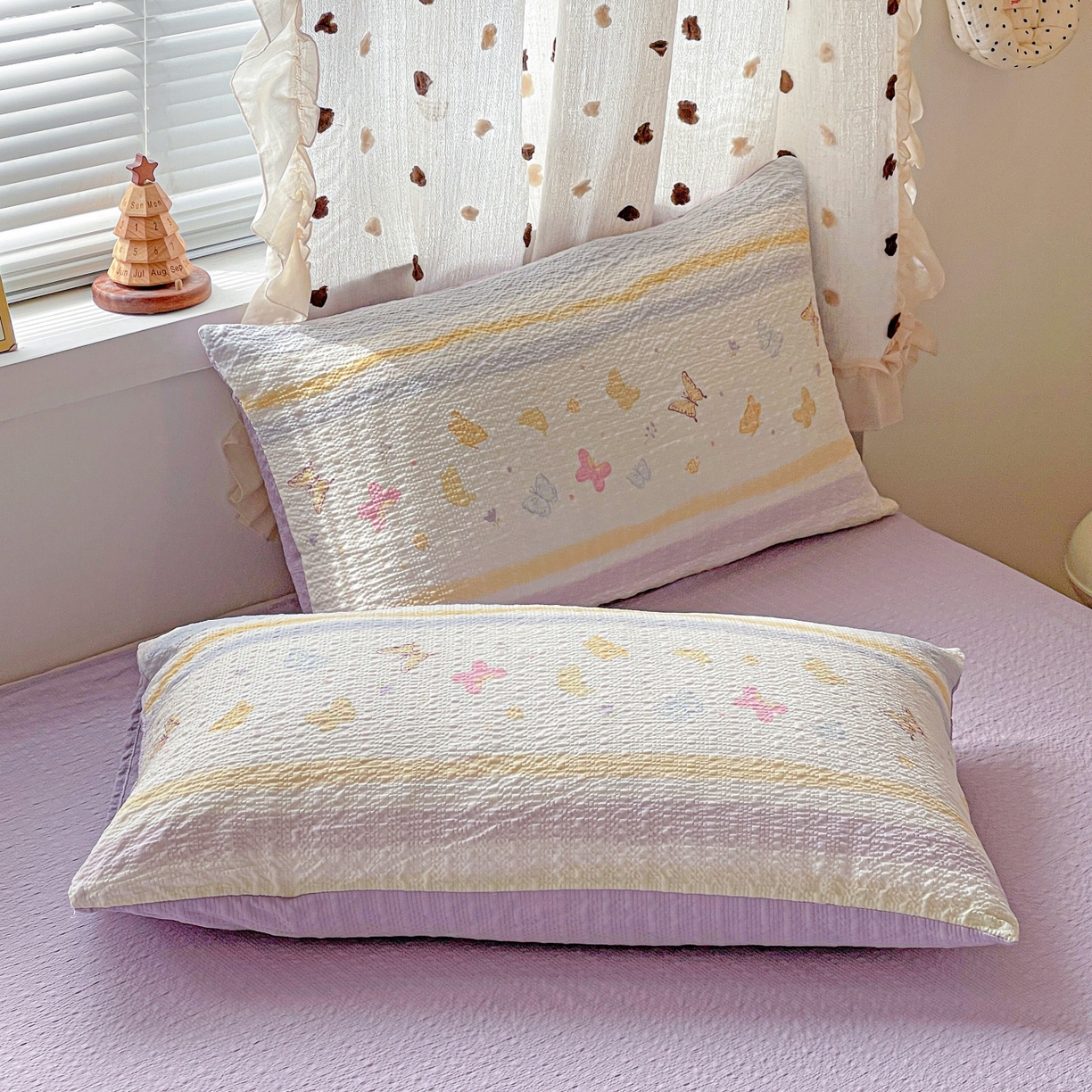 91家纺网 家纺一手货源 找家纺 仟网汇 2026新款泡芙纱简单款夏被四件套 浪漫彩蝶