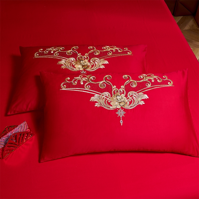 91家纺网 家纺一手货源 找家纺 博之洋婚庆 2026新款全棉纯棉长绒棉刺绣婚庆四件套多件套 鸿运龙凤