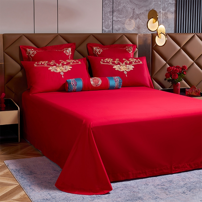 91家纺网 家纺一手货源 找家纺 博之洋婚庆 2026新款全棉纯棉长绒棉刺绣婚庆四件套多件套 鸿运龙凤