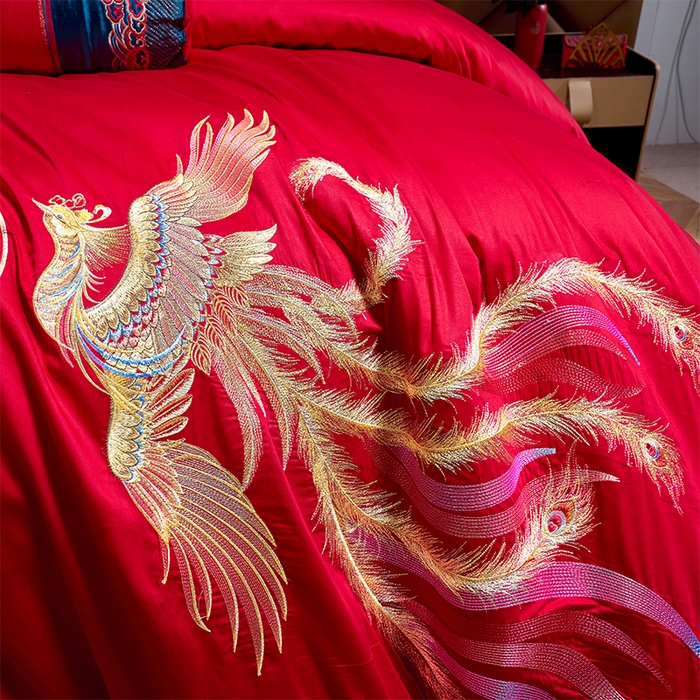 91家纺网 家纺一手货源 找家纺 博之洋婚庆 2026新款全棉纯棉长绒棉刺绣婚庆四件套多件套 鸿运龙凤