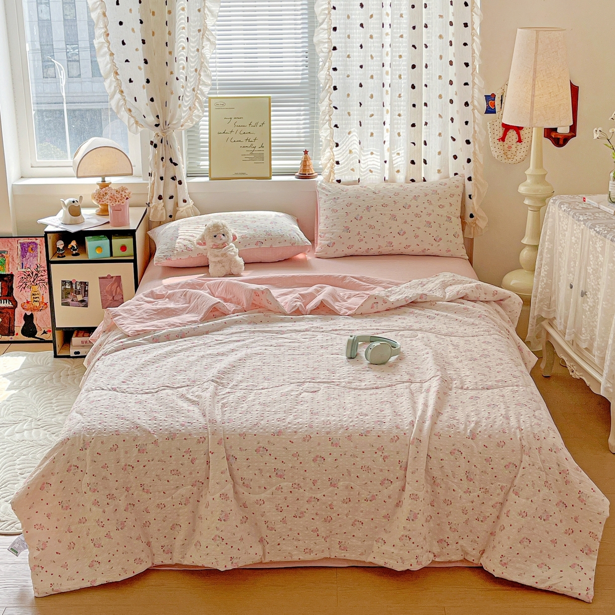 91家纺网 家纺一手货源 找家纺 仟网汇 2026新款泡芙纱简单款夏被四件套 玫瑰之恋