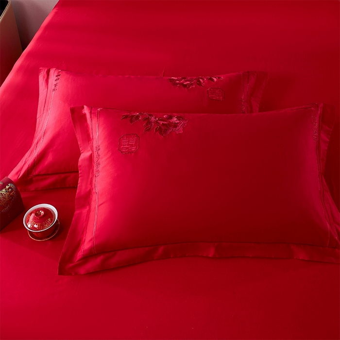 91家纺网 家纺一手货源 找家纺 博之洋婚庆 2026新款全棉纯棉长绒棉刺绣婚庆四件套多件套 花好月圆