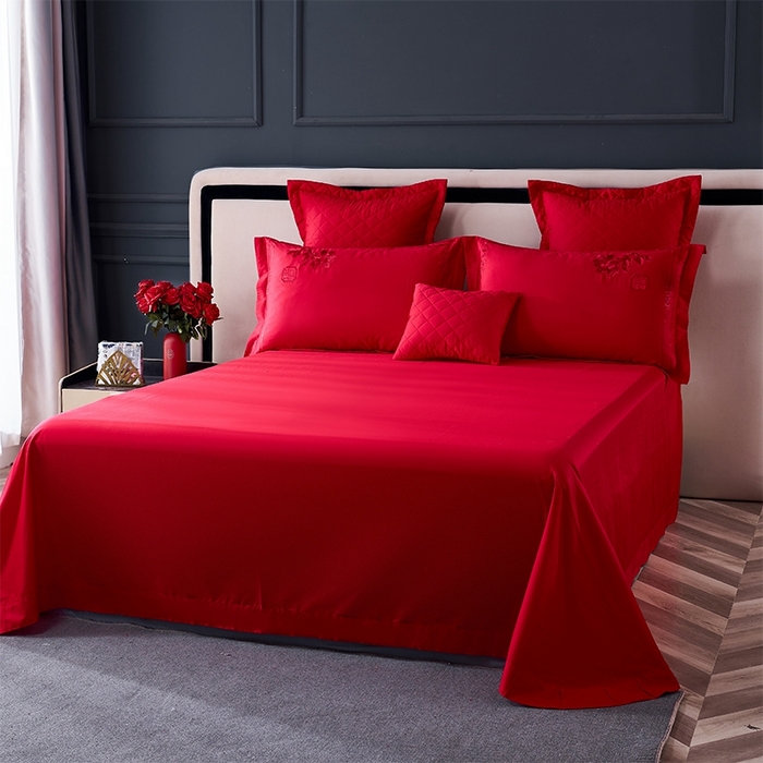 91家纺网 家纺一手货源 找家纺 博之洋婚庆 2026新款全棉纯棉长绒棉刺绣婚庆四件套多件套 花好月圆