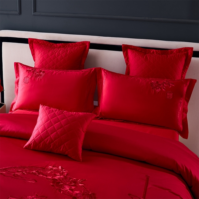 91家纺网 家纺一手货源 找家纺 博之洋婚庆 2026新款全棉纯棉长绒棉刺绣婚庆四件套多件套 花好月圆