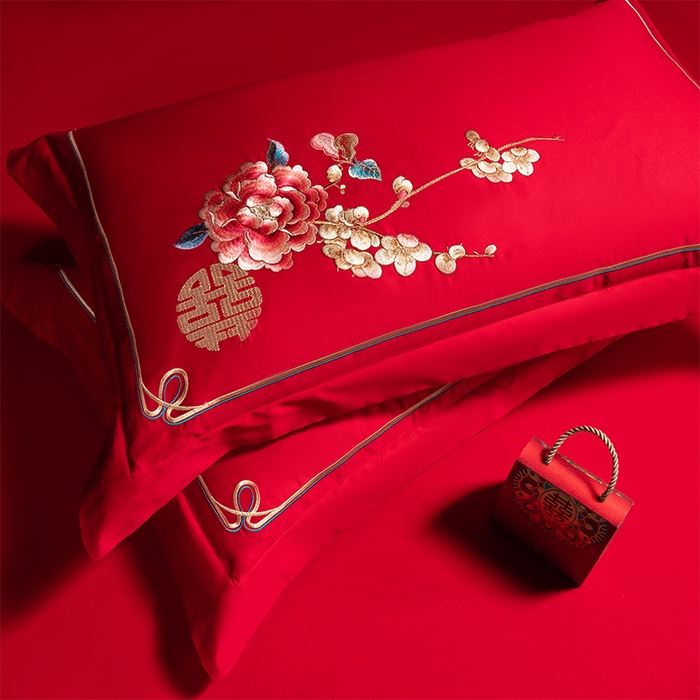 91家纺网 家纺一手货源 找家纺 博之洋婚庆 2026新款全棉纯棉长绒棉刺绣婚庆四件套多件套 花开富贵