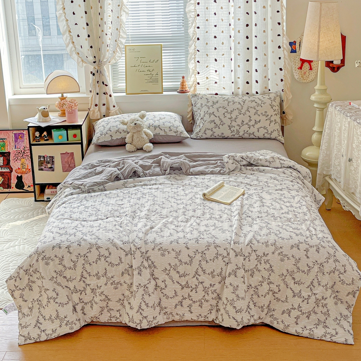 91家纺网 家纺一手货源 找家纺 仟网汇 2026新款泡芙纱简单款夏被四件套 素锦