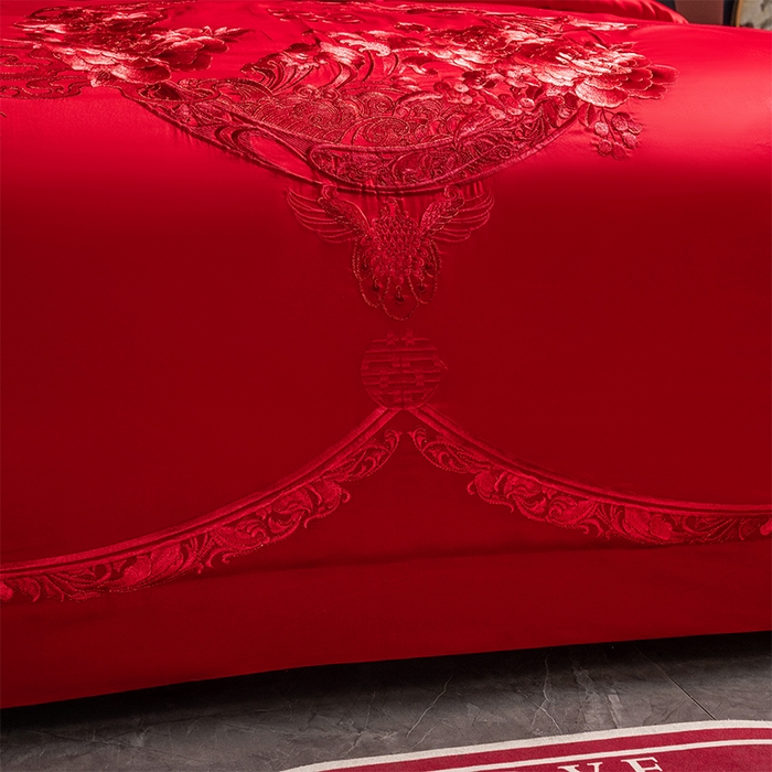 91家纺网 家纺一手货源 找家纺 博之洋婚庆 2026新款全棉纯棉长绒棉刺绣婚庆四件套多件套 爱意浓浓-红