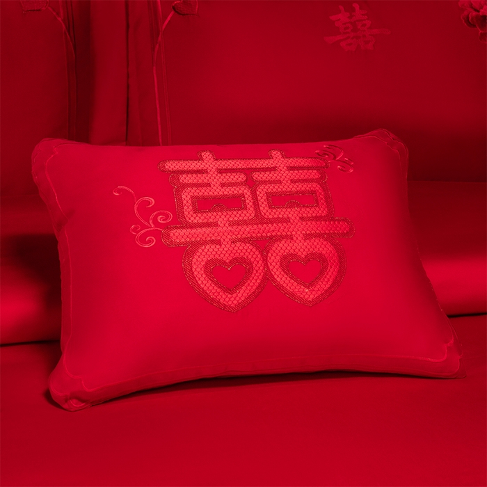 91家纺网 家纺一手货源 找家纺 博之洋婚庆 2026新款全棉纯棉长绒棉刺绣婚庆四件套多件套 爱意浓浓-红