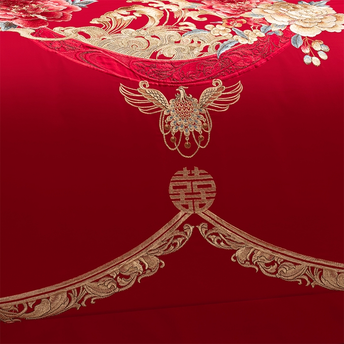 91家纺网 家纺一手货源 找家纺 博之洋婚庆 2026新款全棉纯棉长绒棉刺绣婚庆四件套多件套 爱意浓浓-金