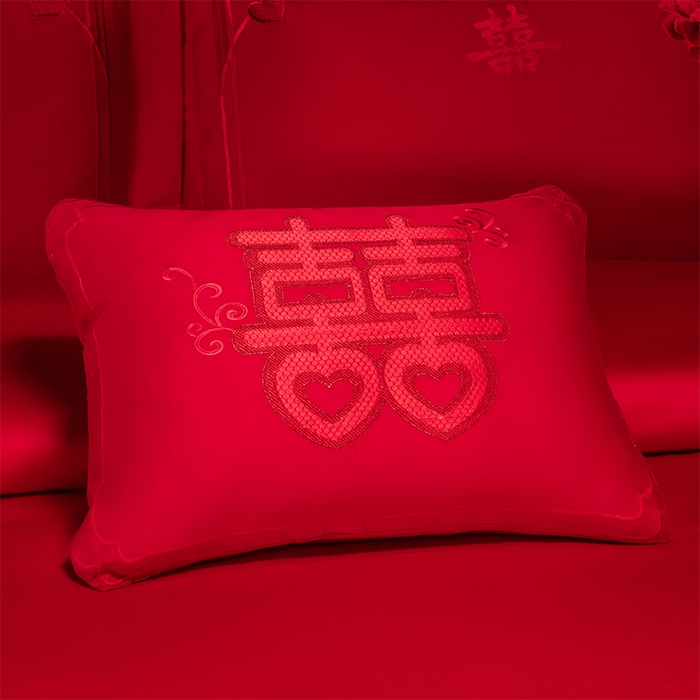 91家纺网 家纺一手货源 找家纺 博之洋婚庆 2026新款全棉纯棉长绒棉刺绣婚庆四件套多件套 花香四溢-红