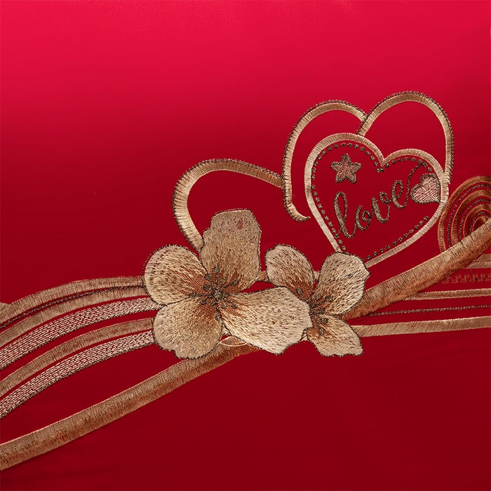 91家纺网 家纺一手货源 找家纺 博之洋婚庆 2026新款全棉纯棉长绒棉刺绣婚庆四件套多件套 花香四溢-金