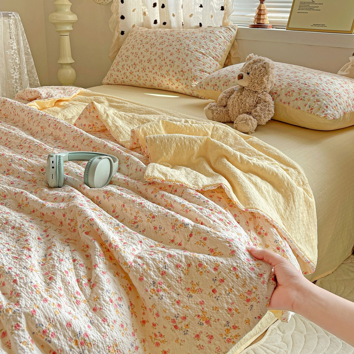 仟网汇 2026新款泡芙纱简单款夏被四件套 心愿