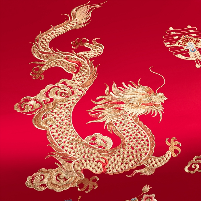 91家纺网 家纺一手货源 找家纺 博之洋婚庆 2026新款全棉纯棉长绒棉刺绣婚庆四件套多件套 龙飞凤舞