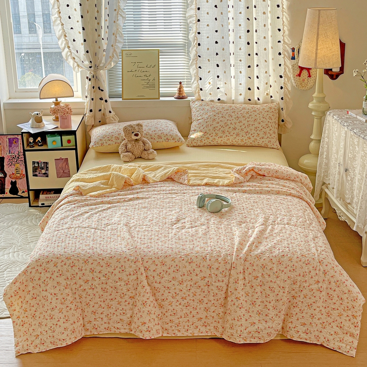 91家纺网 家纺一手货源 找家纺 仟网汇 2026新款泡芙纱简单款夏被四件套 心愿