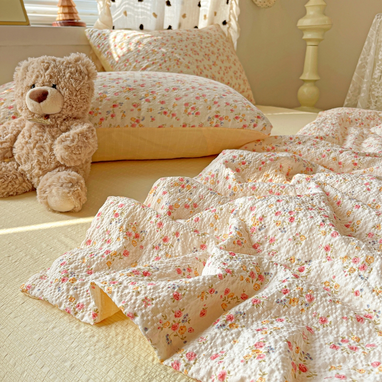 91家纺网 家纺一手货源 找家纺 仟网汇 2026新款泡芙纱简单款夏被四件套 心愿