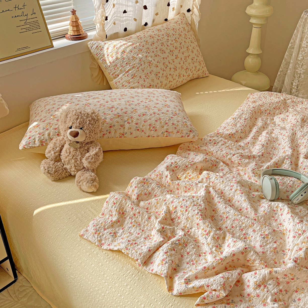 91家纺网 家纺一手货源 找家纺 仟网汇 2026新款泡芙纱简单款夏被四件套 心愿