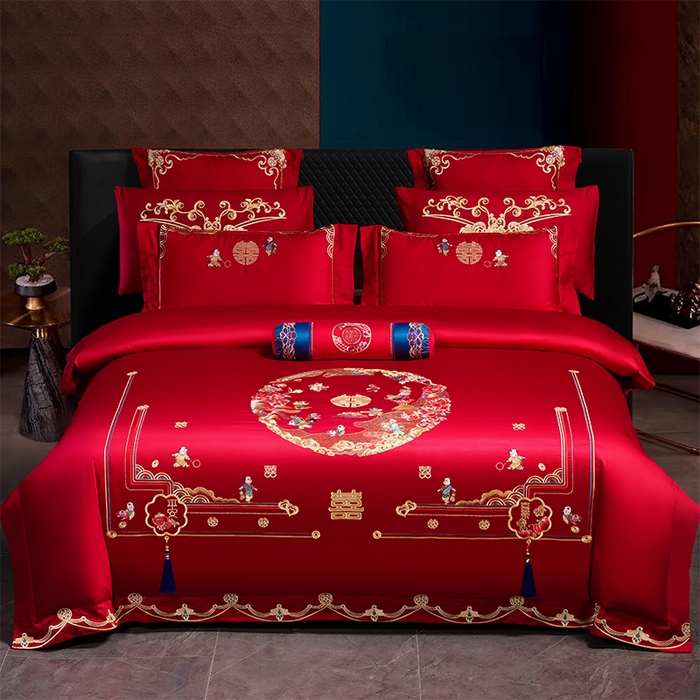 博之洋婚庆 2026新款全棉纯棉长绒棉刺绣婚庆四件套多件套 百子百福