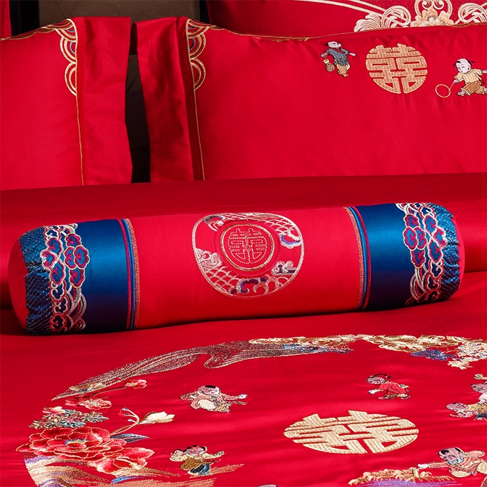 91家纺网 家纺一手货源 找家纺 博之洋婚庆 2026新款全棉纯棉长绒棉刺绣婚庆四件套多件套 百子百福