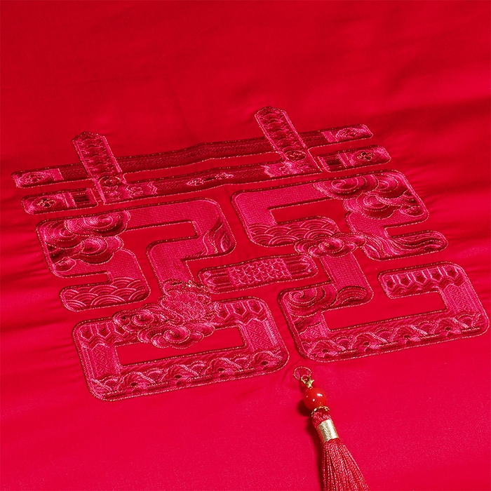 91家纺网 家纺一手货源 找家纺 博之洋婚庆 2026新款全棉纯棉长绒棉刺绣婚庆四件套多件套 富贵牡丹-红