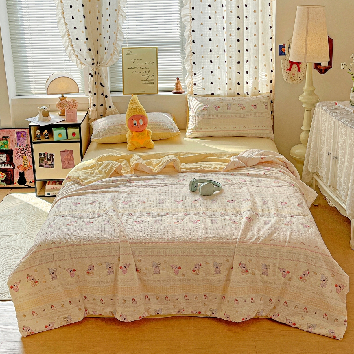 91家纺网 家纺一手货源 找家纺 仟网汇 2026新款泡芙纱简单款夏被四件套 星梦乐园