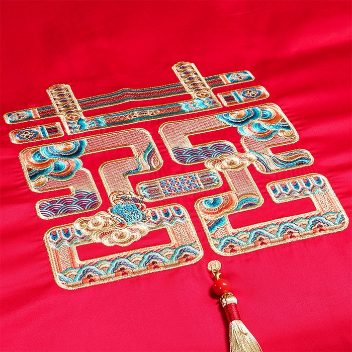 91家纺网 家纺一手货源 找家纺 博之洋婚庆 2026新款全棉纯棉长绒棉刺绣婚庆四件套多件套 富贵牡丹-金