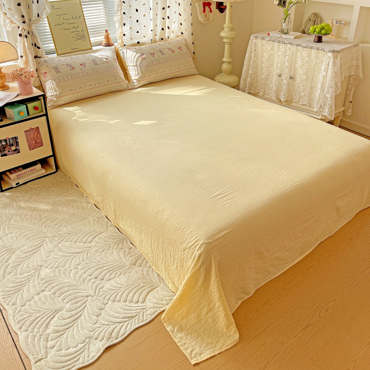 91家纺网 家纺一手货源 找家纺 仟网汇 2026新款泡芙纱简单款夏被四件套 星梦乐园