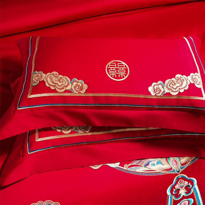 91家纺网 家纺一手货源 找家纺 博之洋婚庆 2026新款全棉纯棉长绒棉刺绣婚庆四件套多件套 花开浪漫-金