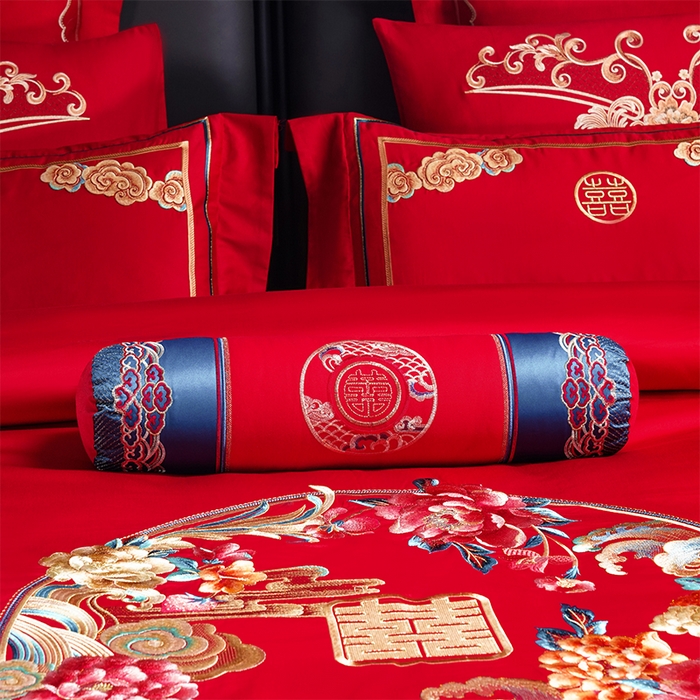 91家纺网 家纺一手货源 找家纺 博之洋婚庆 2026新款全棉纯棉长绒棉刺绣婚庆四件套多件套 花开浪漫-金