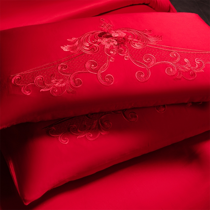 91家纺网 家纺一手货源 找家纺 博之洋婚庆 2026新款全棉纯棉长绒棉刺绣婚庆四件套多件套 永恒爱恋-红